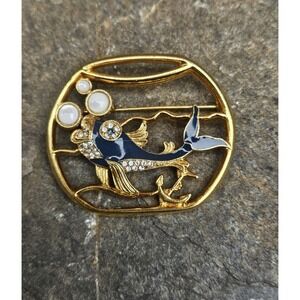 1928 Brand Enamel & Rhinestones Fish Bowl & Bubbles Brooch